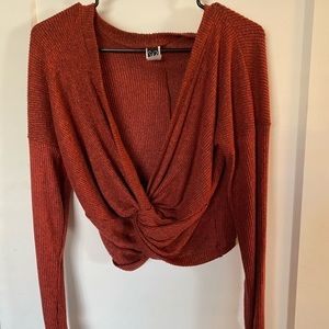 Long Sleeve Crossed Cropped Sweater